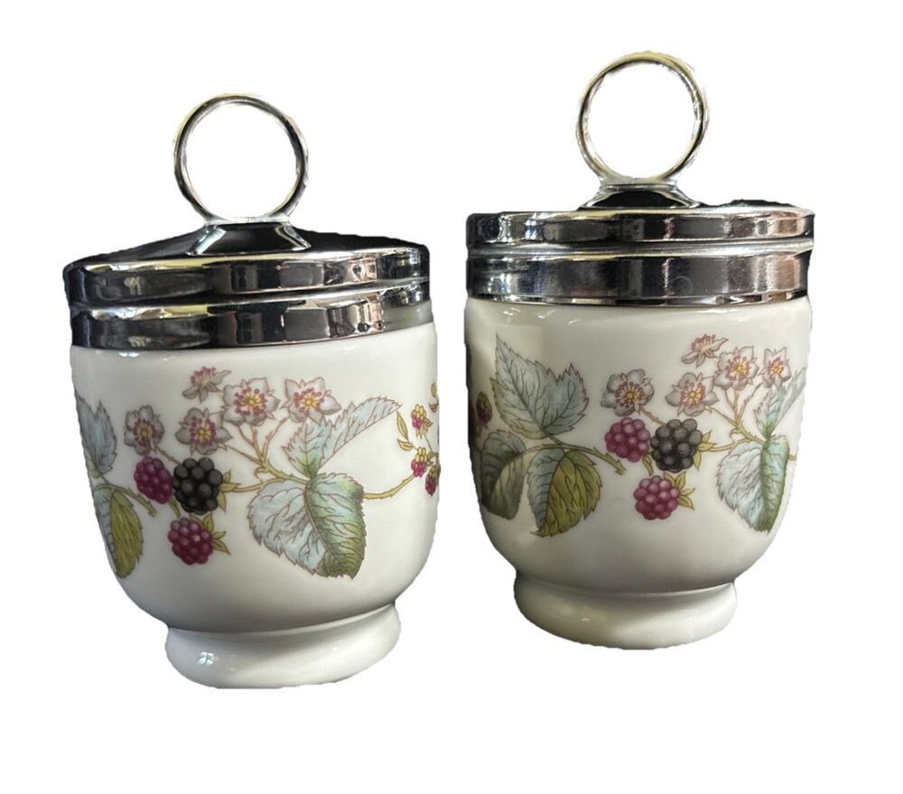 2 Royal Worcester Egg Coddlers 2.5 “ Tall Lot Of 2 Botanical Black Berries Art